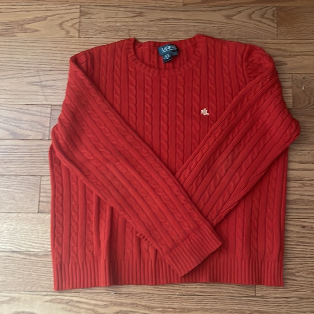 Lauren Ralph Lauren Red Cable Knit Sweater Size Large Excellent Condition